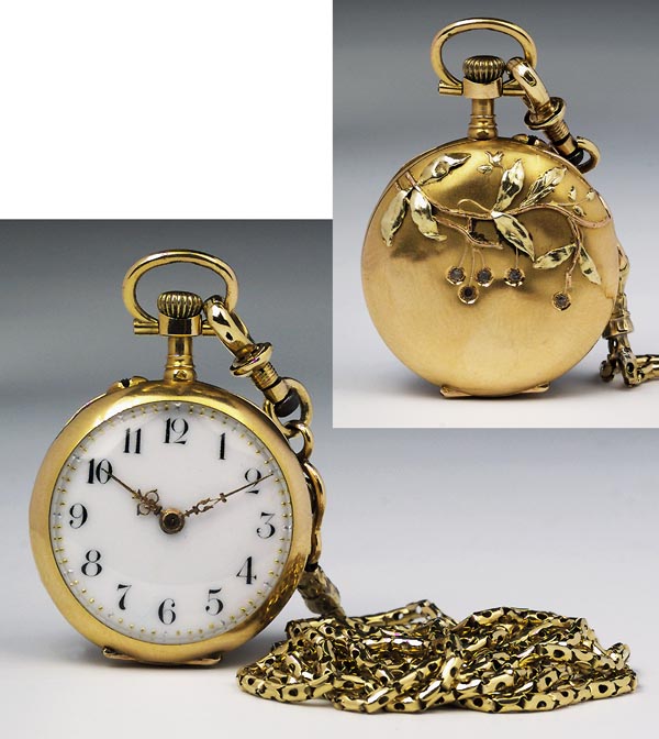 Jugendstil-Damenhängeuhr, Kette.