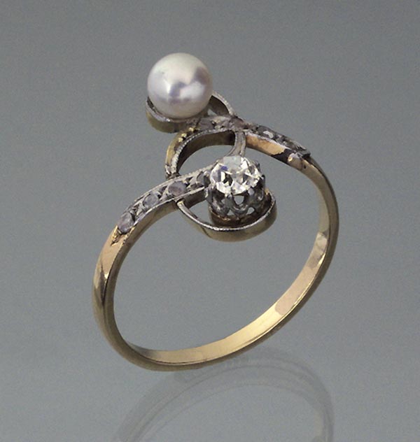 Jugendstil-Perlen-Diamant-Ring.