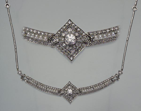 Art Déco-Diamant-Perlchen-Collier.