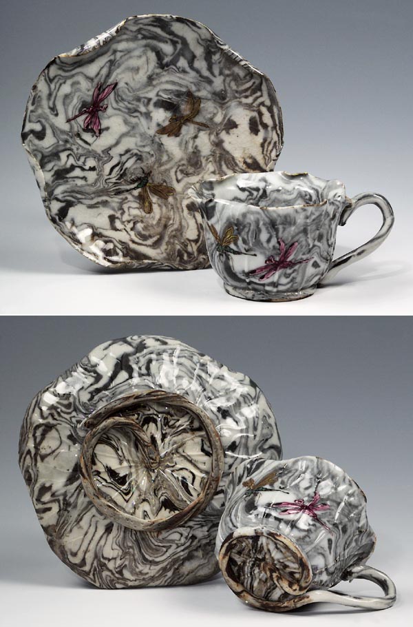 Marmorfond-Tasse, Untertasse.