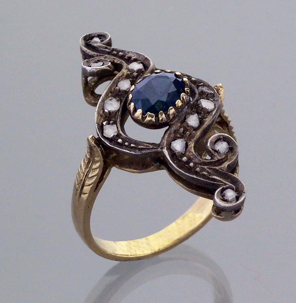 Diamant-Saphir-Jugendstil-Ring.
