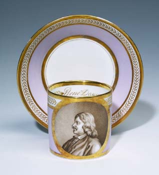 Descartes-Porträt-Tasse, Untertasse.