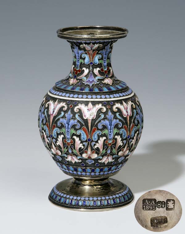 Russische Silber-Email-Vase.