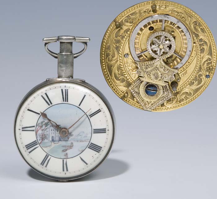 Silber-Spindel-Taschenuhr mit Übergehäu