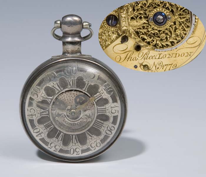 Silber-Spindel-Taschenuhr mit Übergehäu