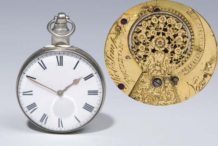 Silber-Spindel-Taschenuhr mit Übergehäu